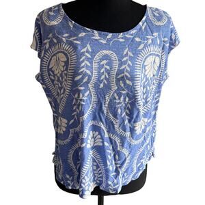 Joie 100% Linen Top Size Large Paisley White and Blue Good Condition 